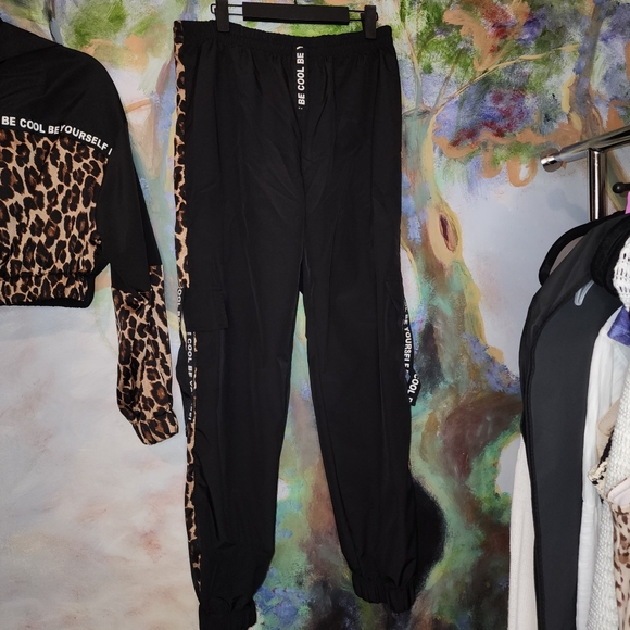 Leopard Print Crop Jacket Jogger Pants Set BE COOL BE YOURSELF Athleisure - Picture 4 of 12